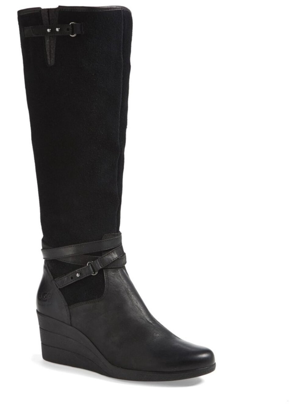 UGG Womens Lesley Waterproof Black Suede Wedge Knee High Boot 1005266 size 8